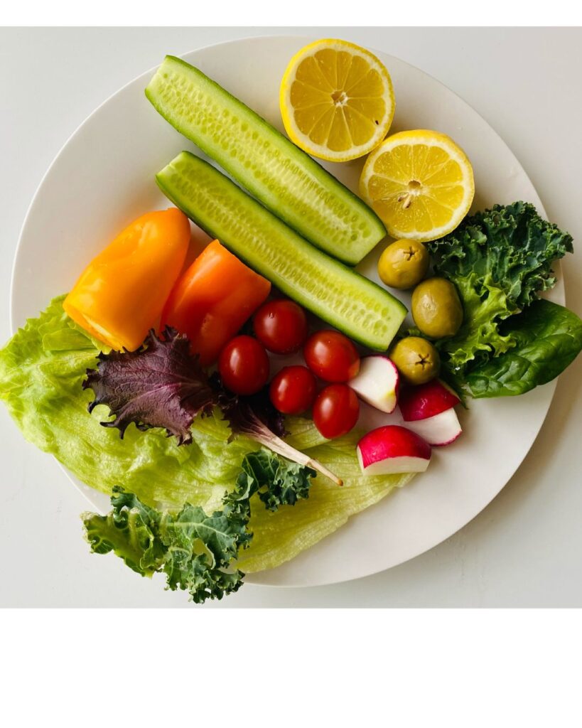A plate of delicious, fresh, colourful, healthy food.