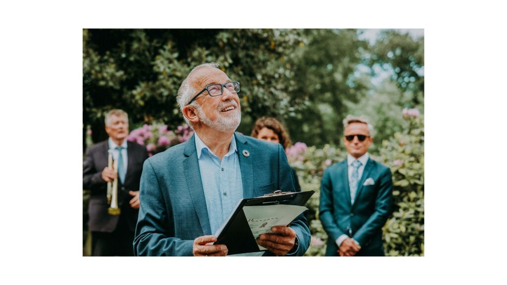 Picture of the Father of the Bride making his speech, showing that hypnotherapy can help with wedding nerves.